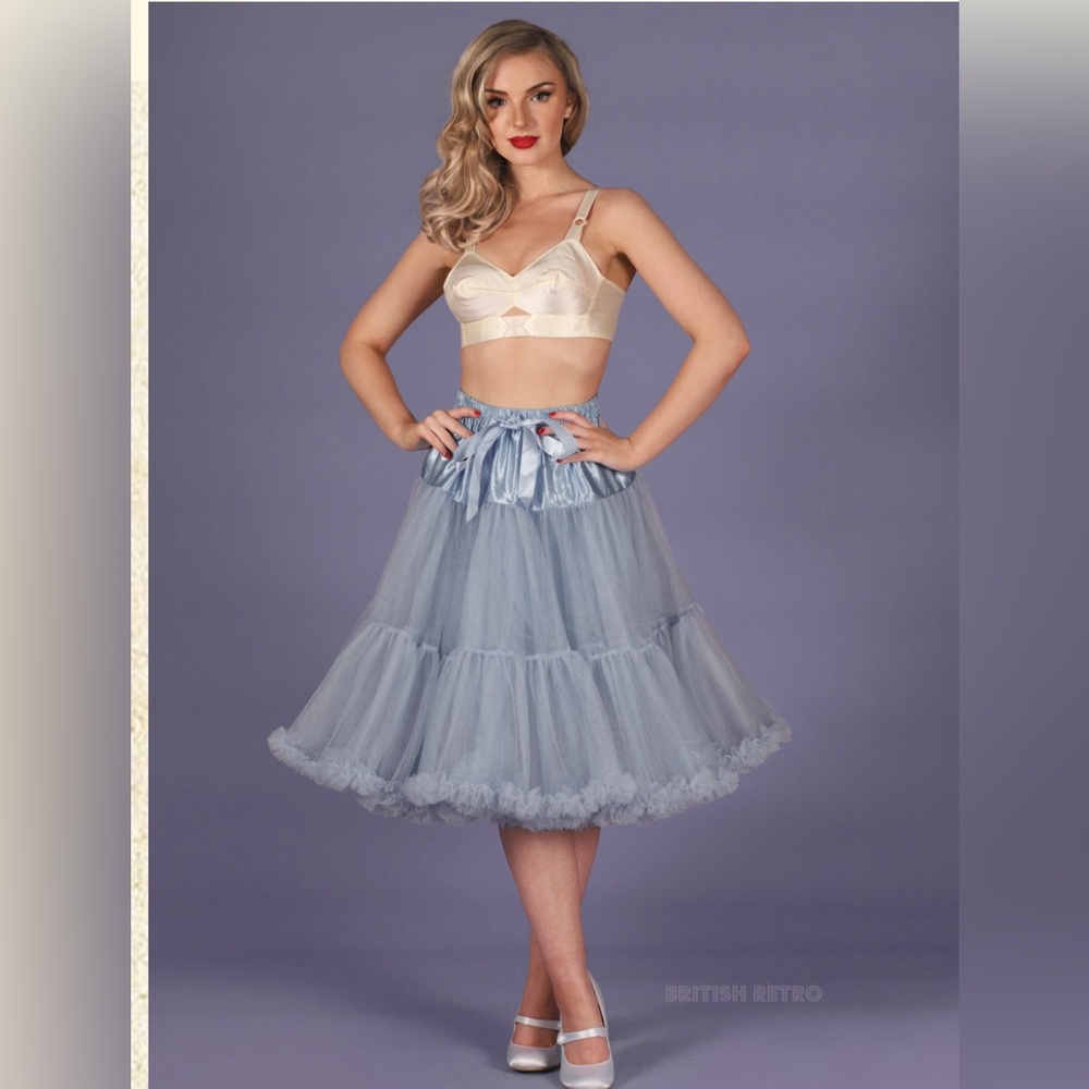 COPY - British retro petticoat in silver / light blue crinoline fits xs s m l x…